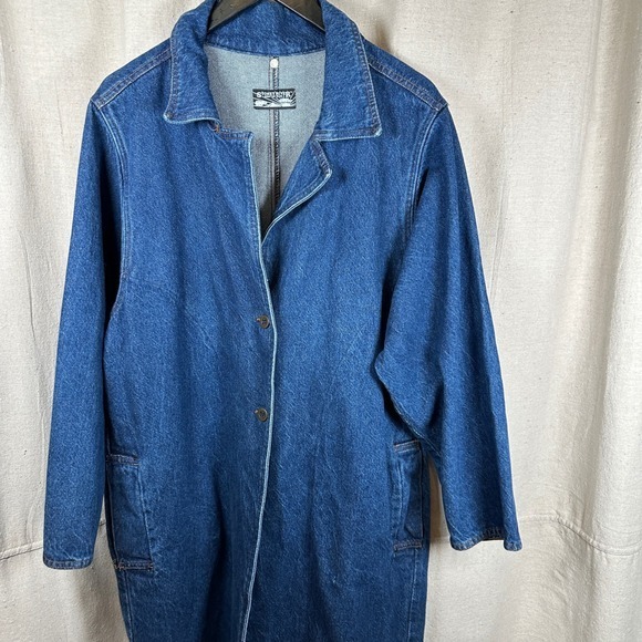 Denim Duster Long Coat Jacket Blue Button Western cowboy riding